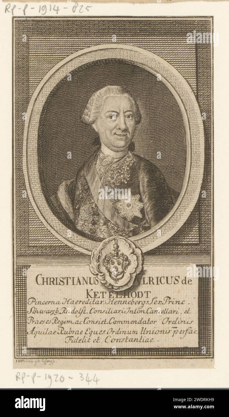 Porträt von Christian Ulrich von Ketelhoedt, Johanna Dorothea Sysang, 1739 - 1791 Druckpapierstich historischer Personen Stockfoto