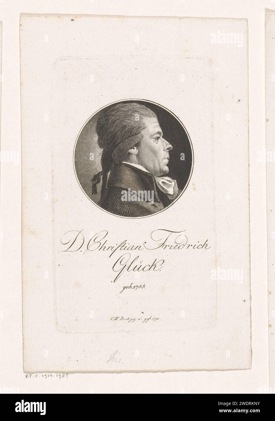 Porträt van Christian Friedrich Glück, Christoph Wilhelm Bock, 1791 Print Nürnberger Papier Radierung / Gravur historischer Personen Stockfoto