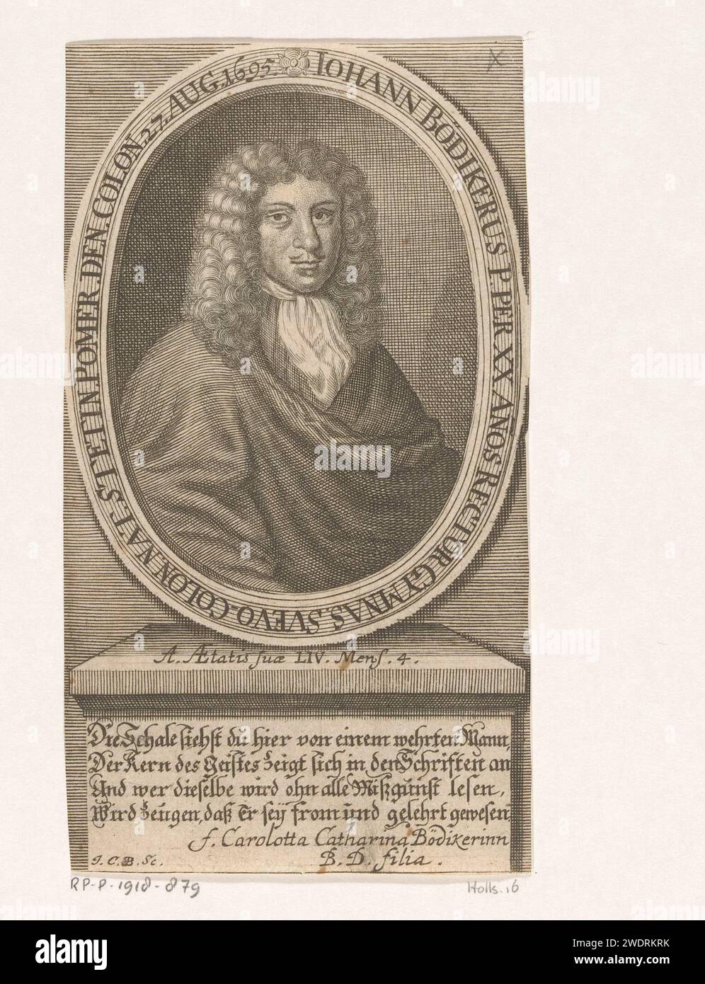 Porträt van Johann Bödiker, Johann Christoph Boecklin, 1695 - 1709 Druck Leipziger Papierstich historischer Personen Stockfoto