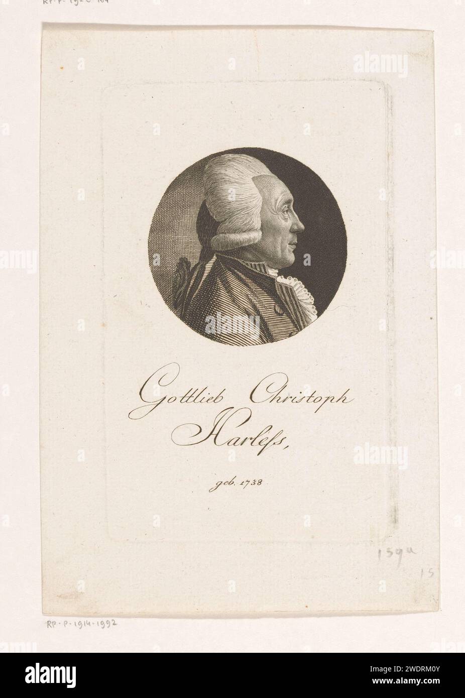 PortraT van Gottlieb Christoph Harless, Christoph Wilhelm Bock, um 1794 print Nürnberger Papier Radierung / Gravur historischer Personen Stockfoto