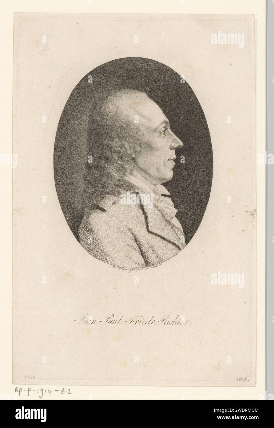 Porträt van Jean Paul, Heinrich Pfenninger, 1759 - 1815 Druckpapier, das historische Personen graviert Stockfoto