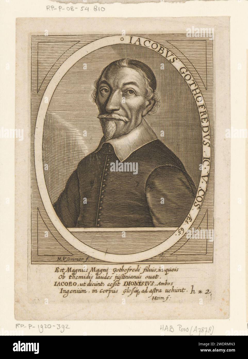 Porträt von Jacques Godefroy, Matthias van Sommer, 1652 gedruckte deutsche Papierstiche historischer Personen Stockfoto