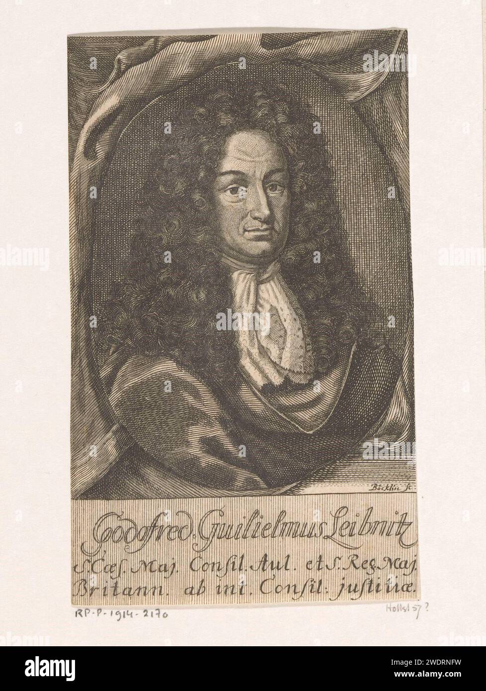 PortraT van Gottfried Wilhelm Leibnitz, Johann Christoph Boecklin, 1696 - 1709 Druck Leipziger Papierstich historischer Personen Stockfoto