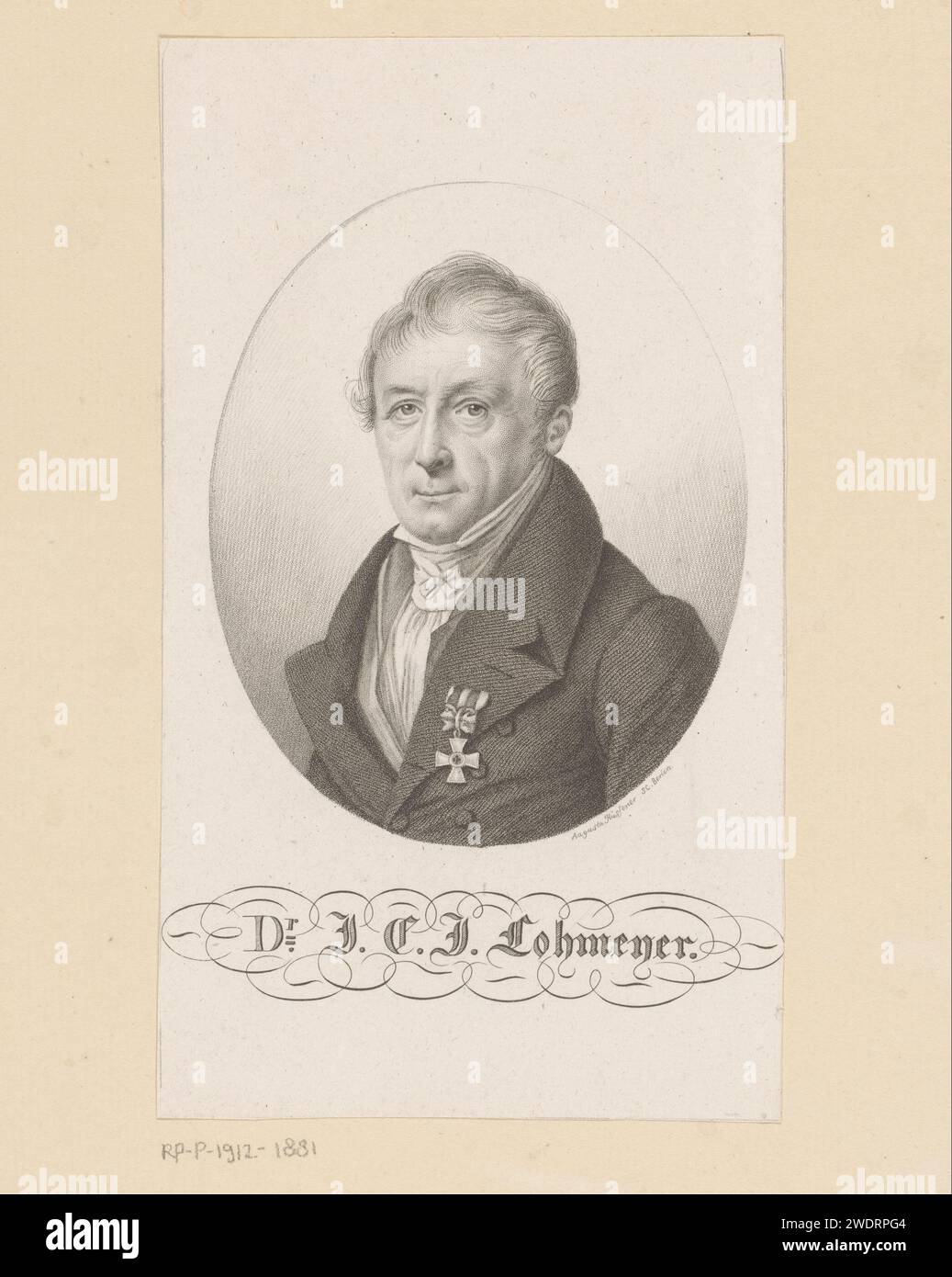 Porträt van Johann Karl Jacob Lohmeyer, Auguste Hüssener, 1799 - 1877 Druck Berliner Papier historische Personen. Arzt, Arzt (+ Porträt des Gelehrten, Wissenschaftlers) Stockfoto