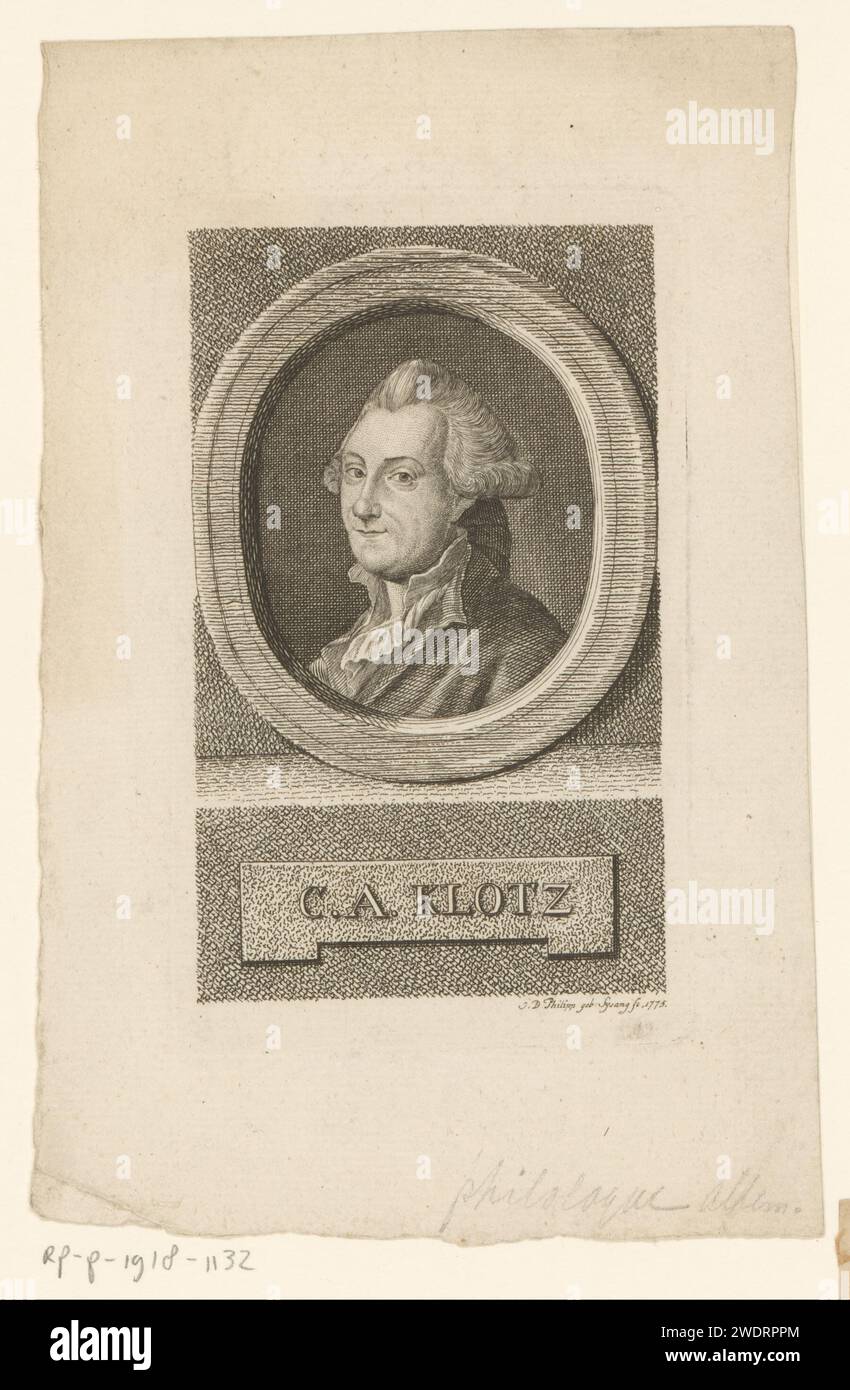 Portret van Christian Adolph Klotz, Johanna Dorothea Sysang, 1775 Druckpapier mit Gravur historischer Personen Stockfoto