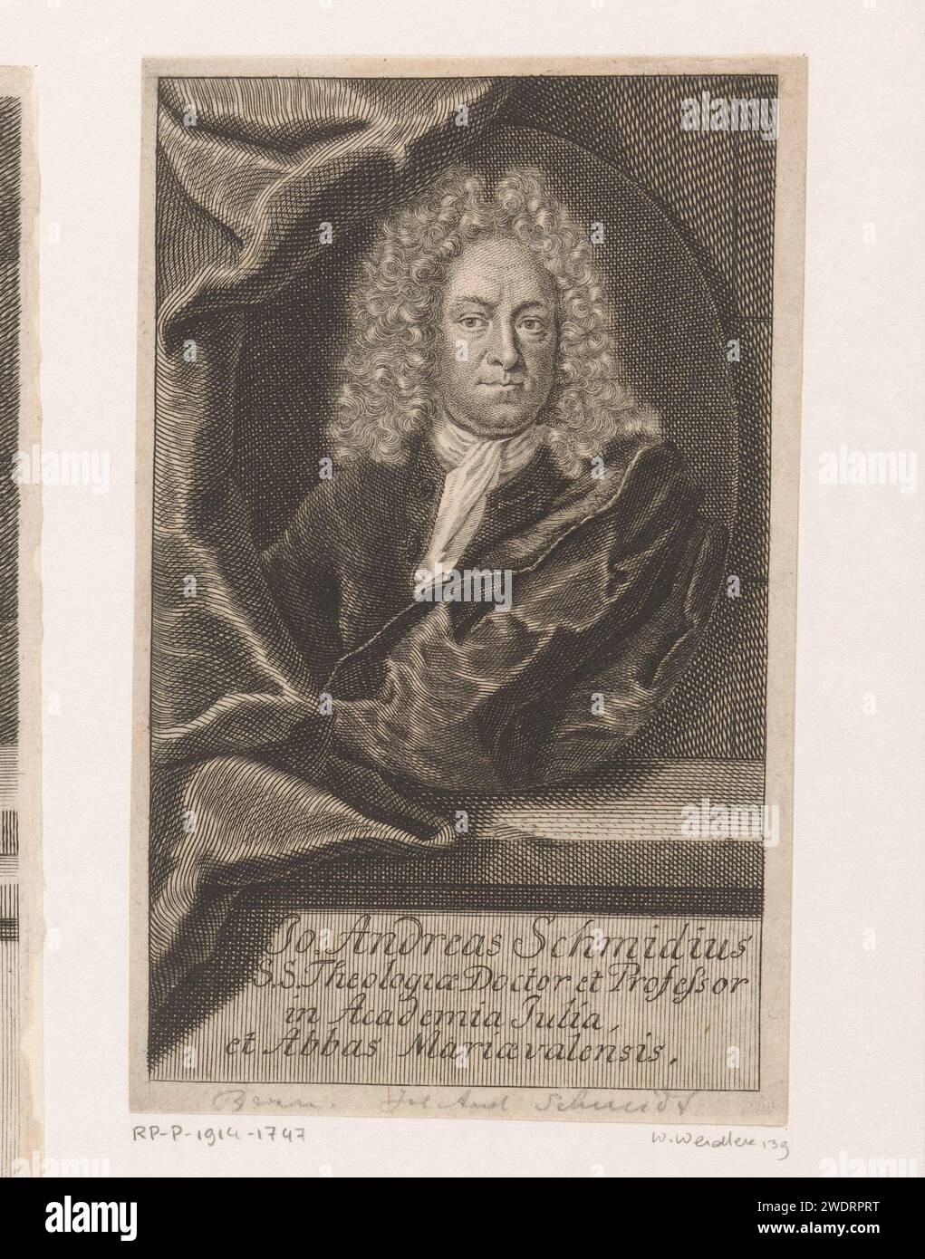 Porträt von Johann Andreas Schmidt, Martin Berbigeroth, 1712 Druck Leipziger Papierstich historischer Personen Stockfoto