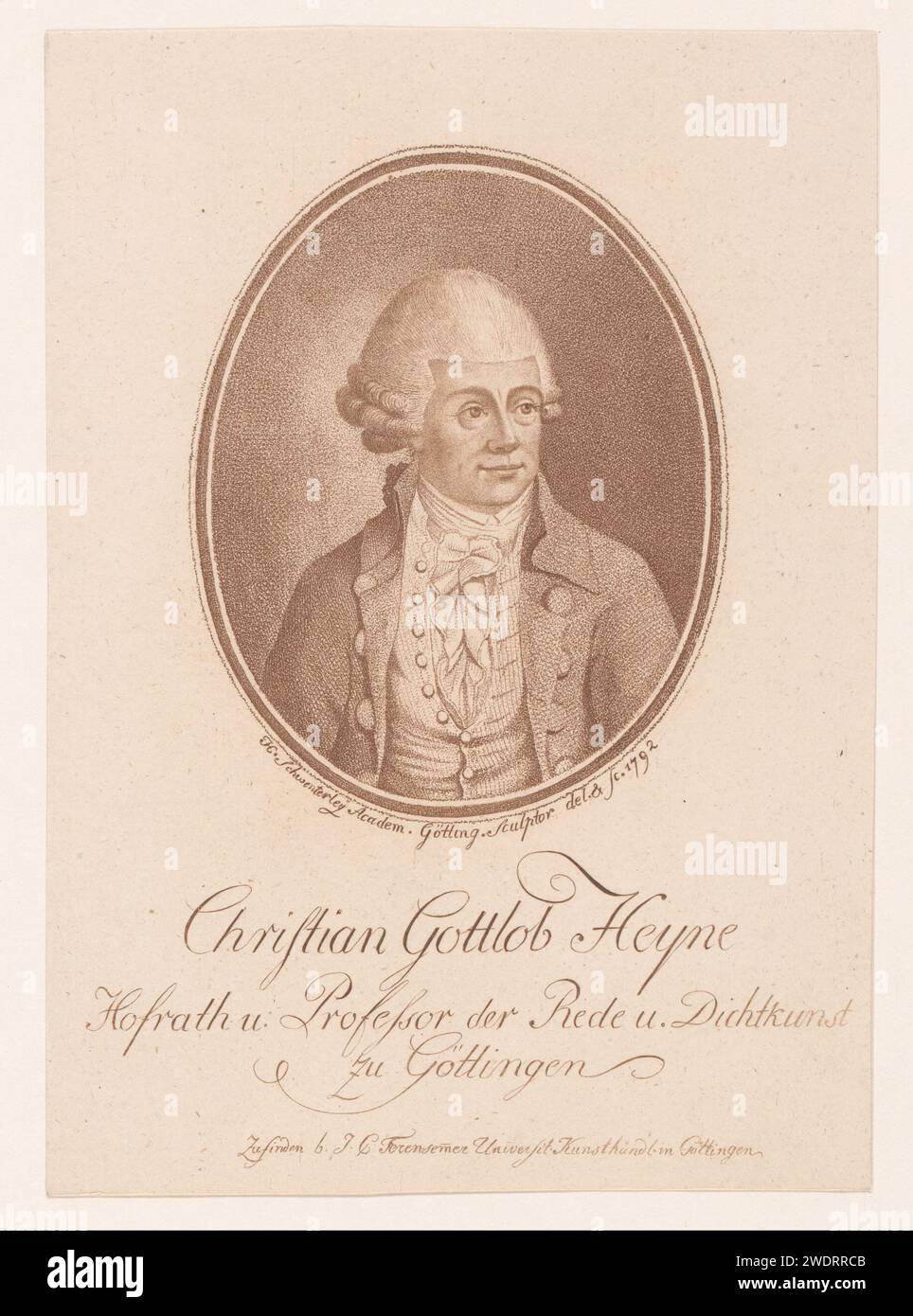 Porträt van Christian Gottlob Heyne, Heinrich Schwenterley, 1792 Druck Göttinger Papier historische Personen Stockfoto