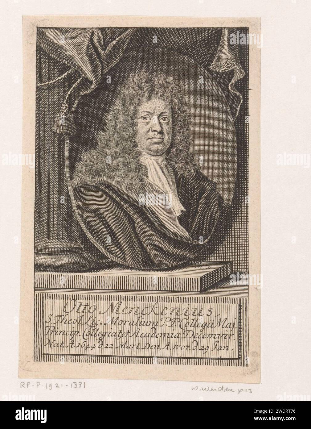 Porträt von Otto Mencke, Johann Martin Bernigeroth, 1712 Druck Leipziger Papierstich historischer Personen Stockfoto