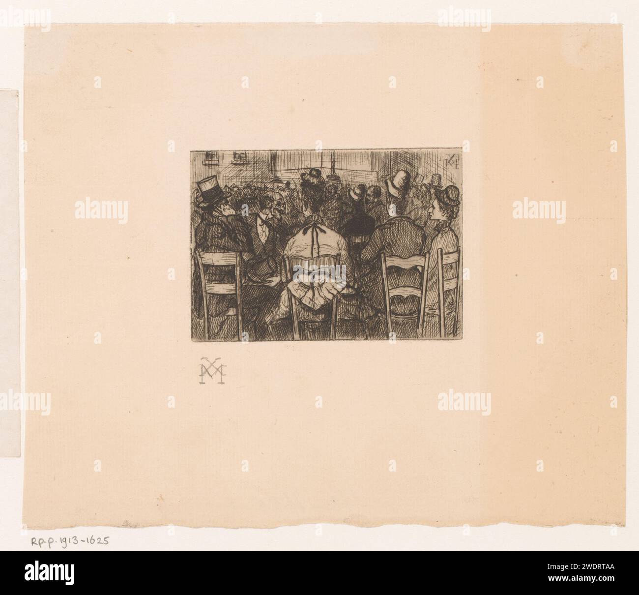 Publikum bei einem Konzert, auf der Rückseite gesehen, Xavier Mellery, 1855 - 1913 Druckpapier, das Musik-Hören ätzt. Das Publikum  Kunstdarbietung Stockfoto