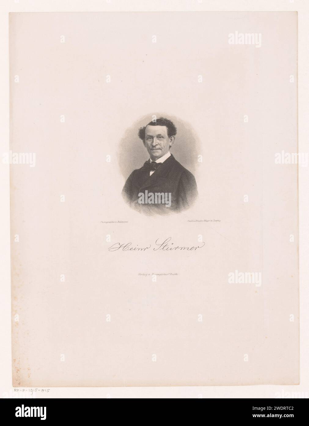 Porträt van Heinrich Stürmer, August Weger, 1849 - 1892 Druck Leipziger Papierstahlstich historischer Personen Stockfoto