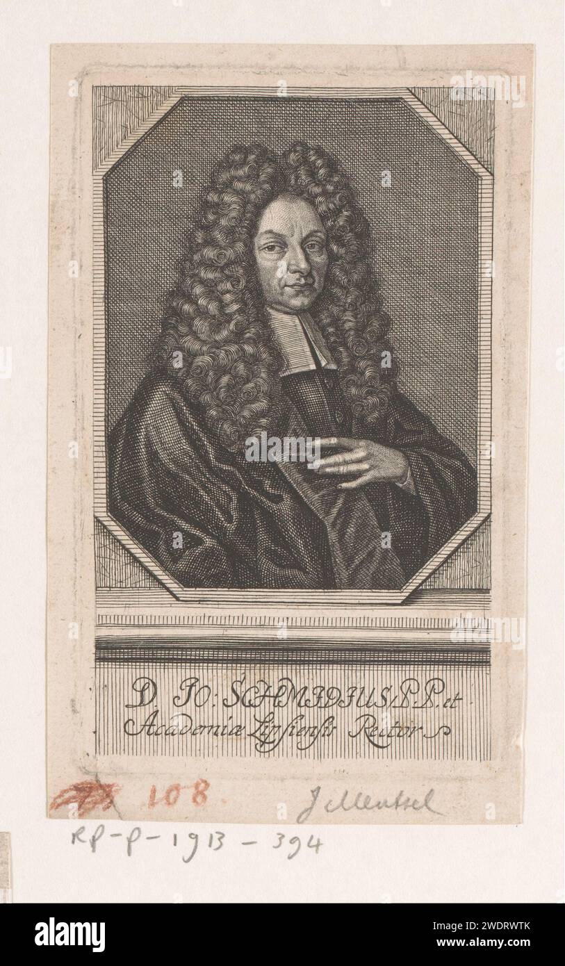 Porträt von Johann Schmid, Johann Georg Mentzel, 1687 - 1743 Druckpapierstich historischer Personen. Perücke. Theologe Stockfoto
