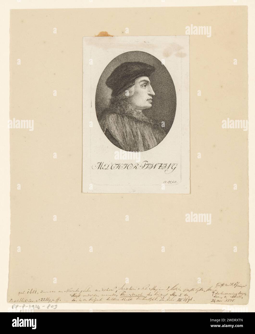 Porträt van Melchior Pfintzing, Heinrich Pfenninger, 1759 - 1815 Druckpapier, das historische Personen graviert Stockfoto