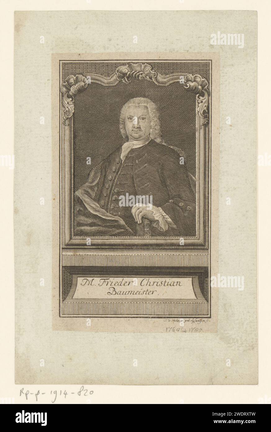 Porträt van Friedrich Christian Baumeister, Johanna Dorothea Sysang, 1739 - 1791 Druckpapierstich historischer Personen. Buch Stockfoto
