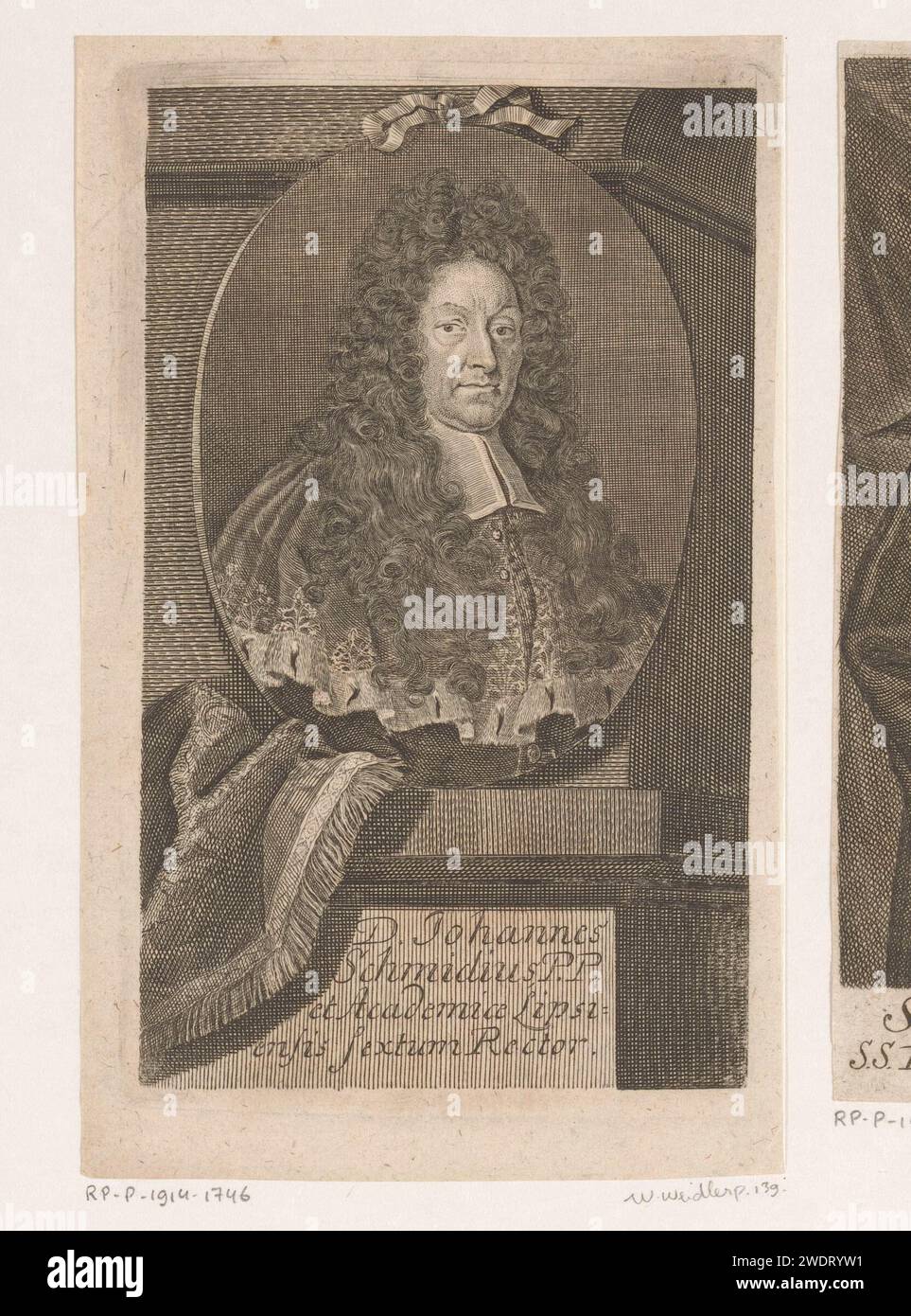 Porträt von Johann Schmid, Martin Berbigeroth, 1715 Druckgraphik Leipziger Papierstich historischer Personen. Vorstand, Würdenträger einer Universität Stockfoto
