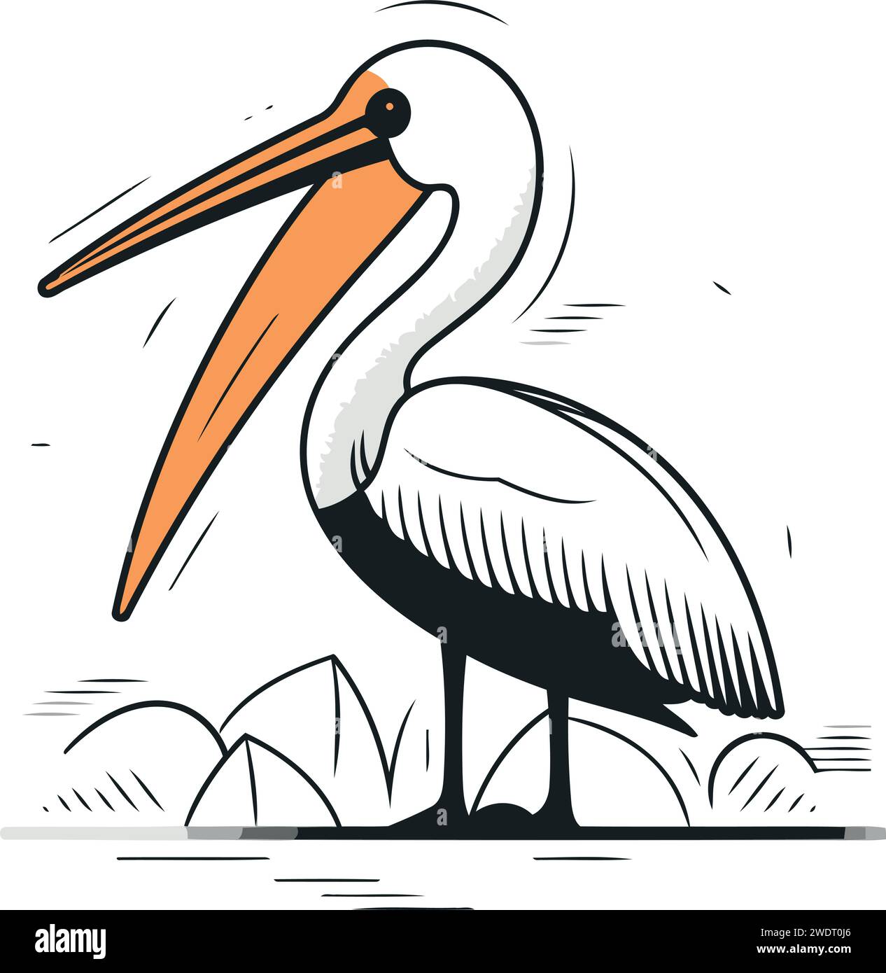 Pelican Vektor-Illustration isoliert auf weißem Hintergrund. Storch Cartoon Maskottchen. Stock Vektor