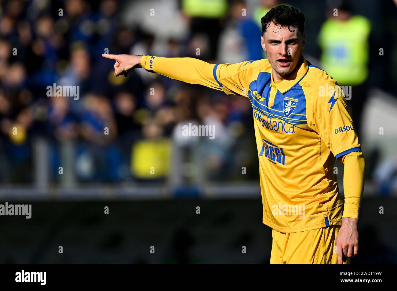 Nadir Zortea von Frosinone Gesten während des Fußballspiels der Serie A zwischen Frosinone Calcio und Cagliari Calcio im Benito Stirpe Stadion in Frosinone (Italien) am 21. Januar 2024. Stockfoto