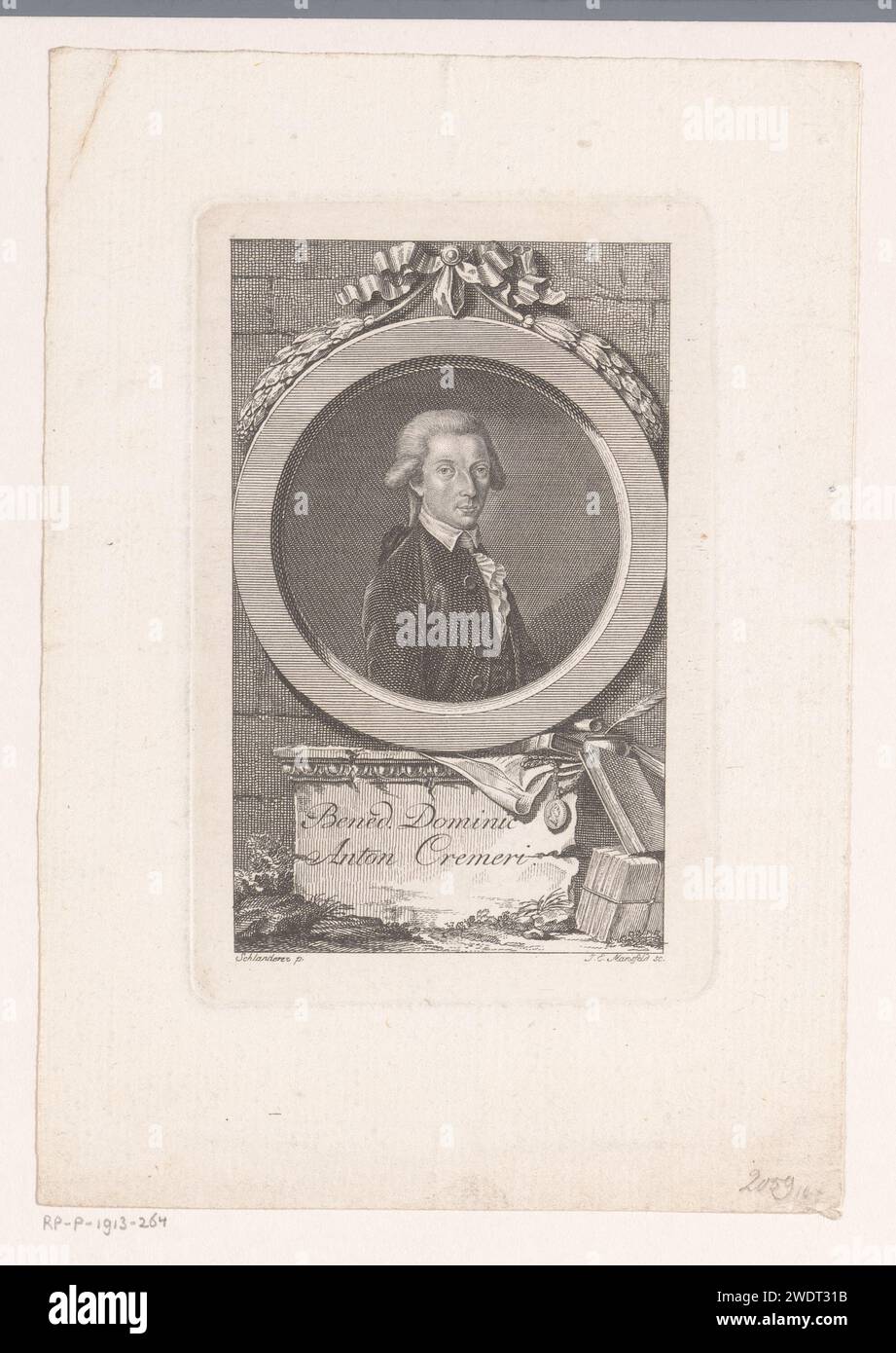 PortraT van Benedikt Dominik Anton Cremeri, Johann Ernst Mansfeld, nach Josef Schlanderer, 1749 - 1796 Druckpapierätzung / Gravur historischer Personen Stockfoto