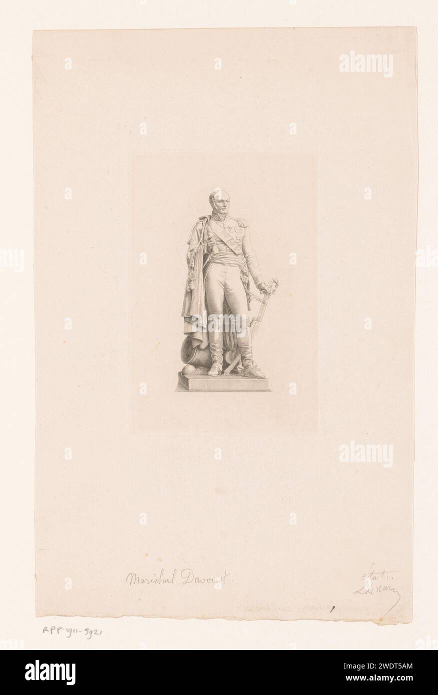 Statue von Marschall Louis - Nicolas Davout, Louis le Nain, 1861 - 1911 Druckpapier mit Gravur historischer Personen. Denkmal, Statue. oberbefehlshaber, General, Marshal Stockfoto