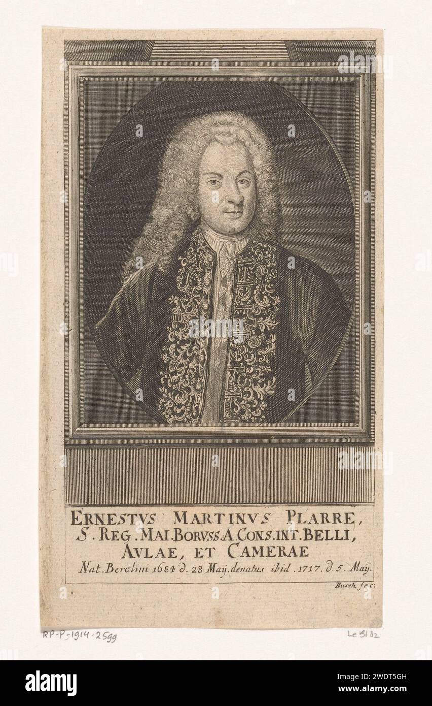 PortraT van Ernst Martin, Freiherr von Plarre, Georg Paul Busch, 1727 Print Berliner Papiergravur historische Personen Stockfoto
