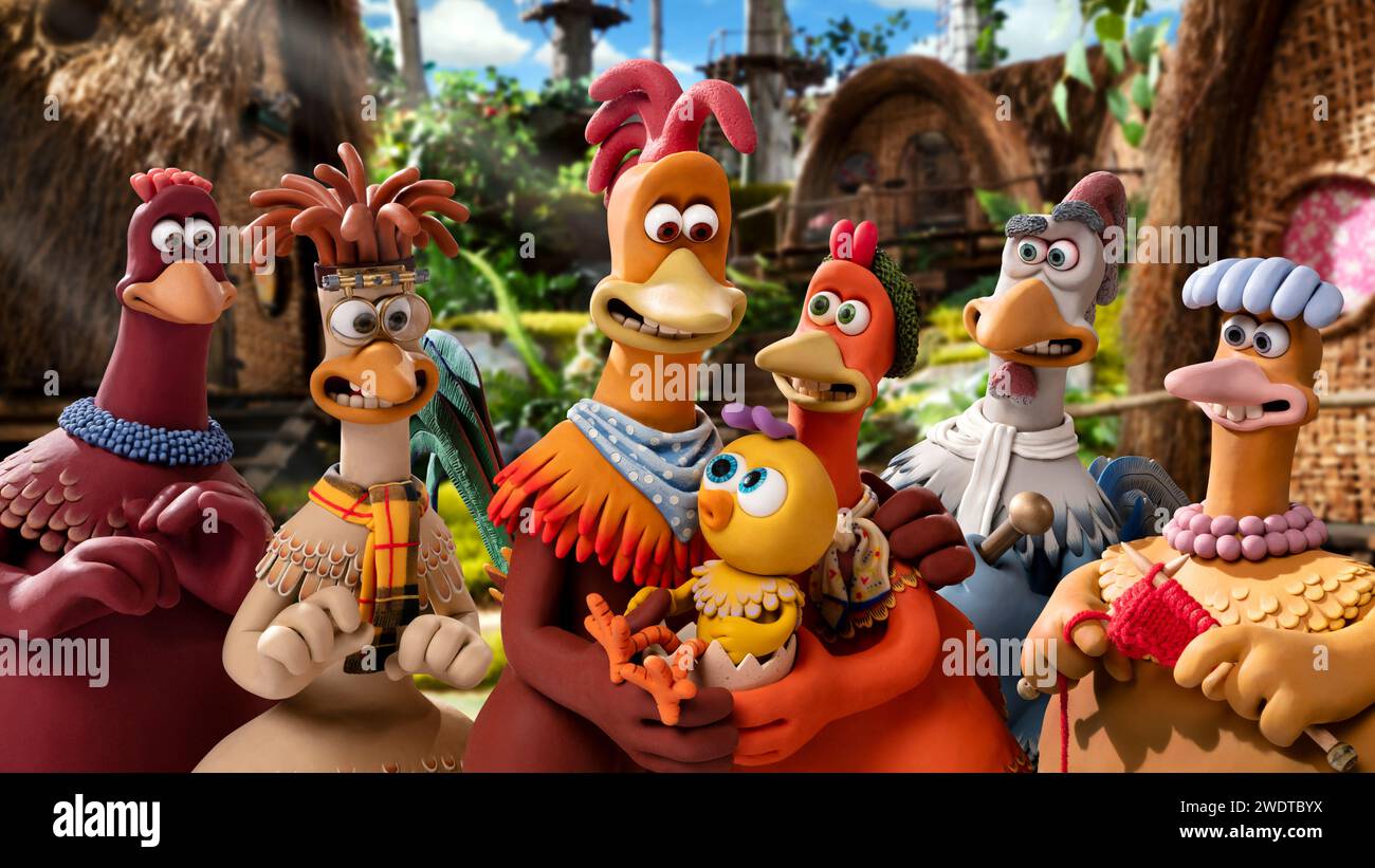 Chicken Run: Dawn of the Nugget (2024) von Sam Fell mit Jane Horrocks, Imelda Staunton, David Bradley, Lynn Ferguson, Thandiwe Newton, Zachary Levi und Bella Ramsey. Nachdem Ginger eine Flucht von Tweedys Farm abgezogen hat, hat er ein friedliches Inselschutzgebiet für die ganze Herde gefunden. Aber auf dem Festland sieht sich die ganze Hühnerart einer neuen Bedrohung gegenüber, und Ginger und ihr Team entscheiden sich, einzubrechen. Werbung noch ***NUR REDAKTIONELLE VERWENDUNG***. Kredit: BFA/Netflix Stockfoto