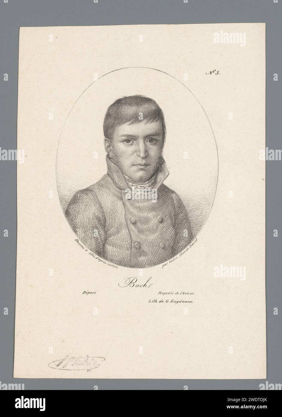 Portret van Francois Bach, Jean Pierre Sudre (1783-1866), 1818 Druck Paris Papier historische Personen Stockfoto