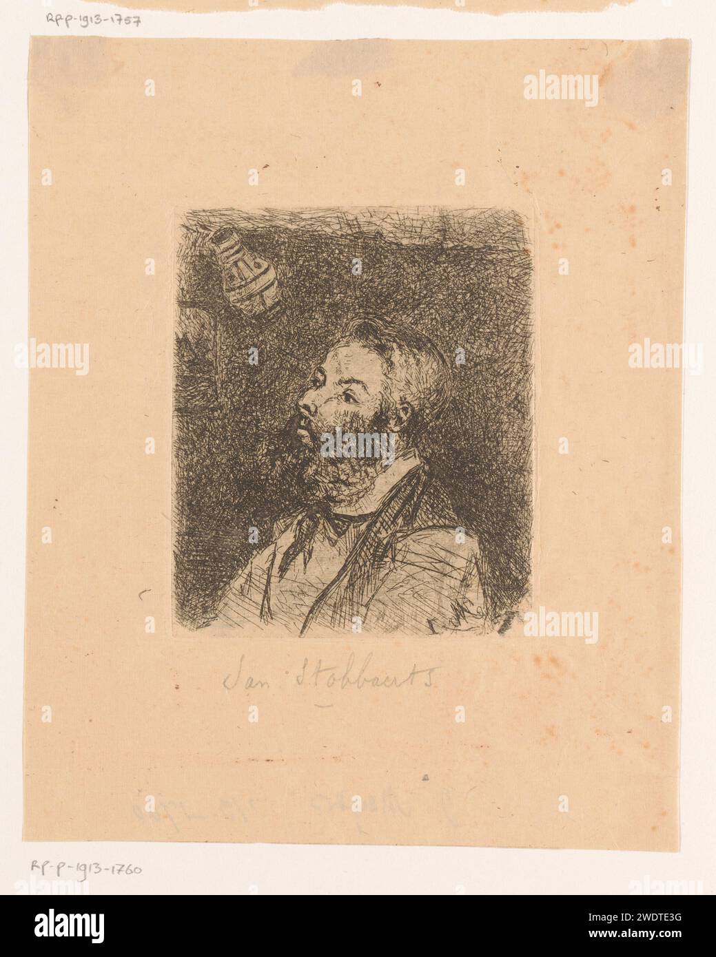Porträt von Jan Stobbaerts, Isidore Meyers, 1846 - 1913 Druckpapier, das historische Personen graviert. Erwachsener Mann. Bart Stockfoto
