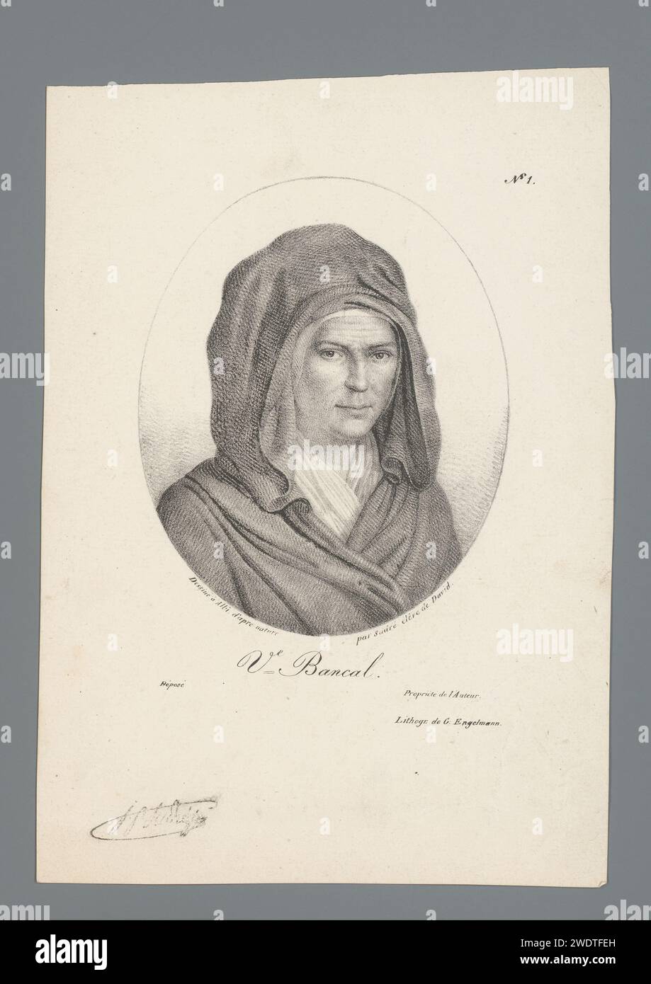 Porträt der Witwe Catherine Bancal, Jean Pierre Sudre (1783-1866), 1818 Druck Pariser Papier historische Personen Stockfoto