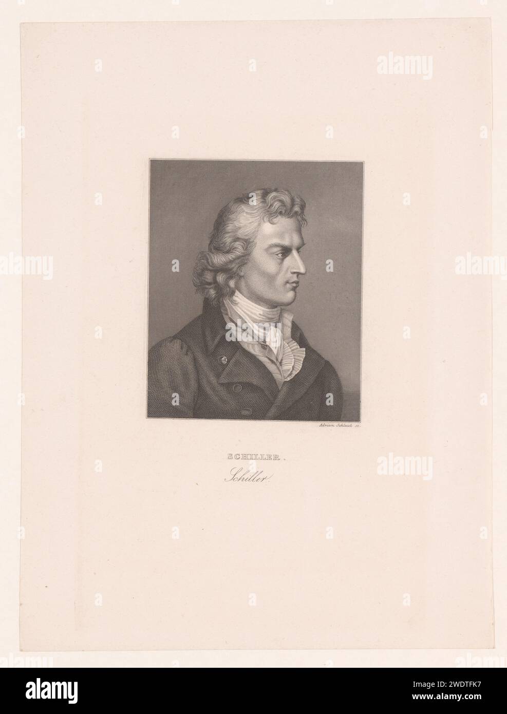 Porträt van Friedrich von Schiller, Adrian Schleich, 1822 - 1894 Druckpapier Stahlstich Porträt eines Schriftstellers. Historische Personen Stockfoto