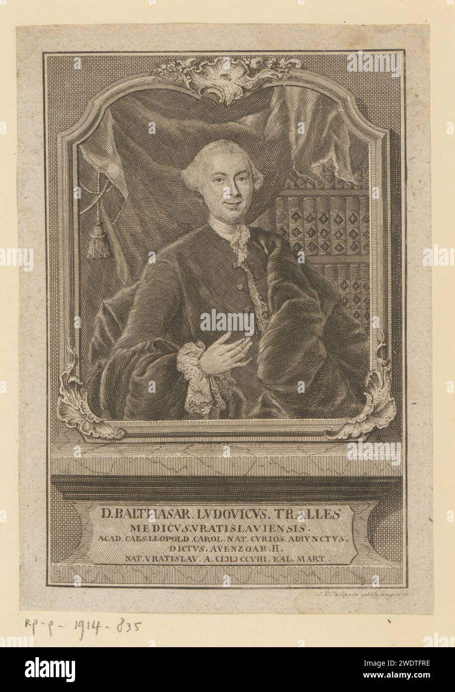 Porträt von Balthasar Ludwig Tralles, Johanna Dorothea Sysang, 1739 - 1791 Druckpapierstich historischer Personen. Bücherregale Stockfoto