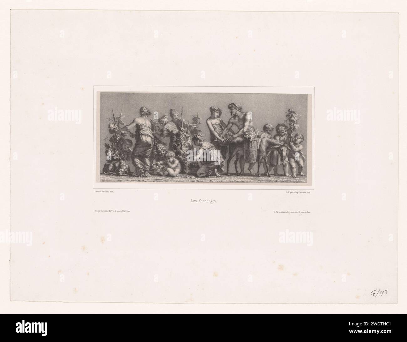 Ernte, Hyacinthe Louis Victor Jean Baptiste Aubry-Lecomte, nach Pierre Prud'Hon, 1848 Druck Paris Papier. Ernte. Jahrgang, Traubenernte Stockfoto