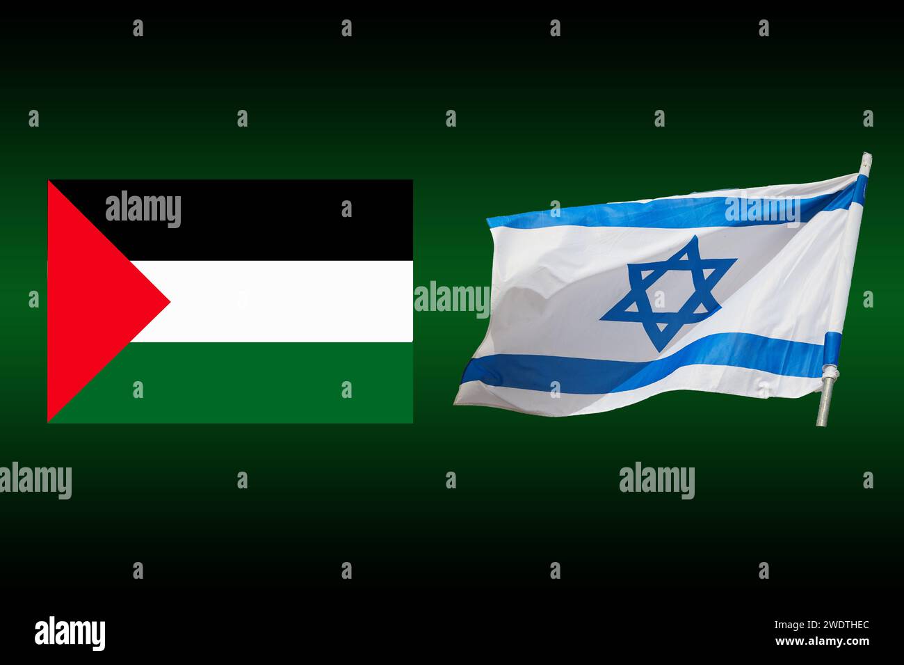 Die Flagge israels in Palästina auf dem Hintergrund. Hochwertige Fotos Stockfoto