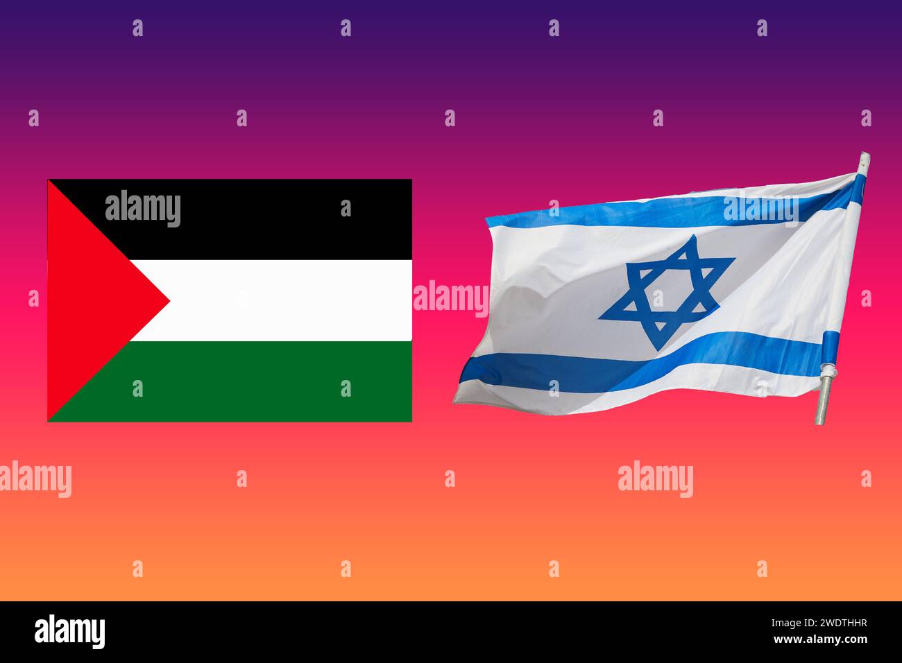 Die Flagge israels in Palästina auf dem Hintergrund. Hochwertige Fotos Stockfoto