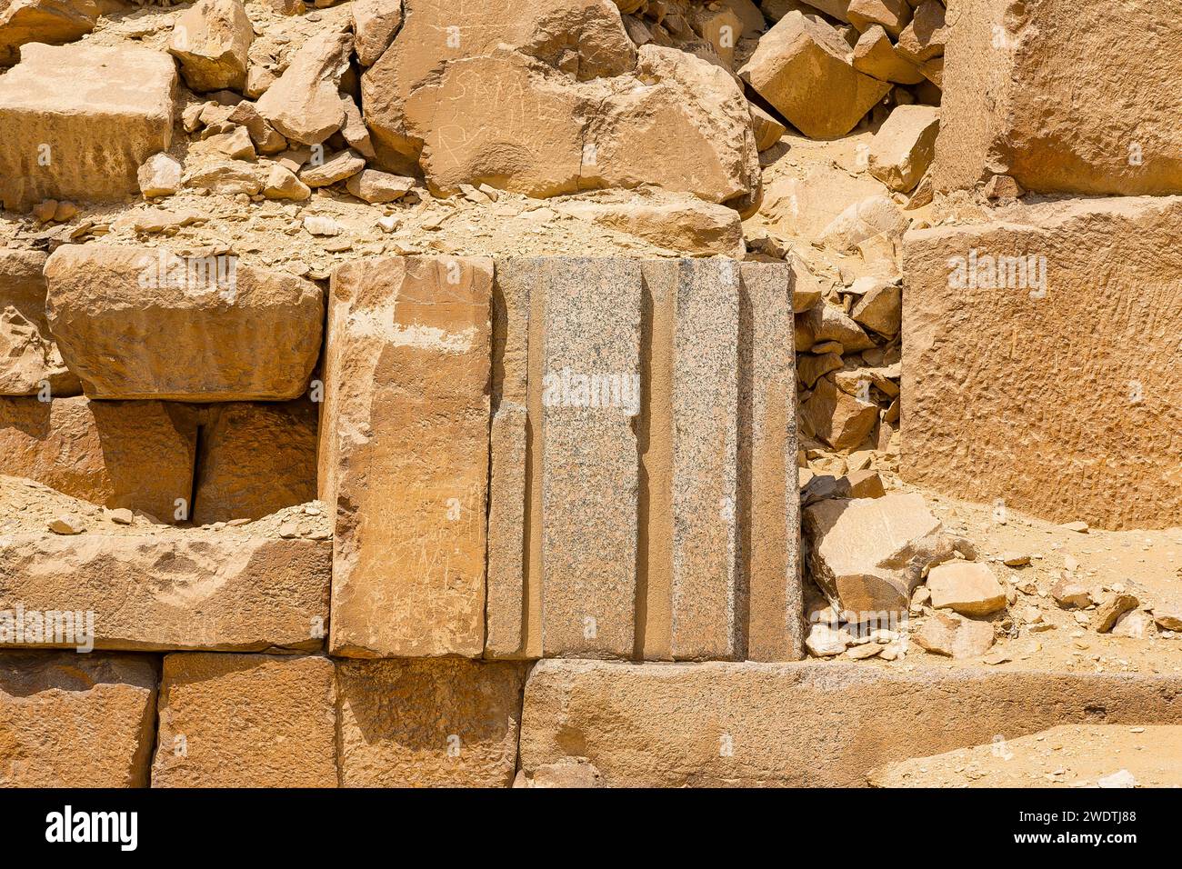 Ägypten, Sakkara, ein kurioser Block der Unas-Pyramide. Stockfoto