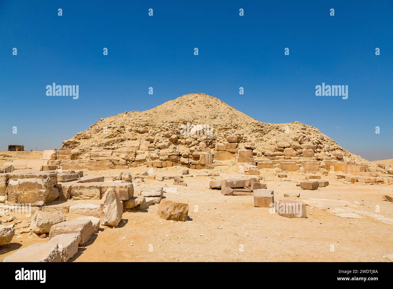 Ägypten, Sakkara, Unas-Pyramide und ihre Totentempelruinen. Stockfoto