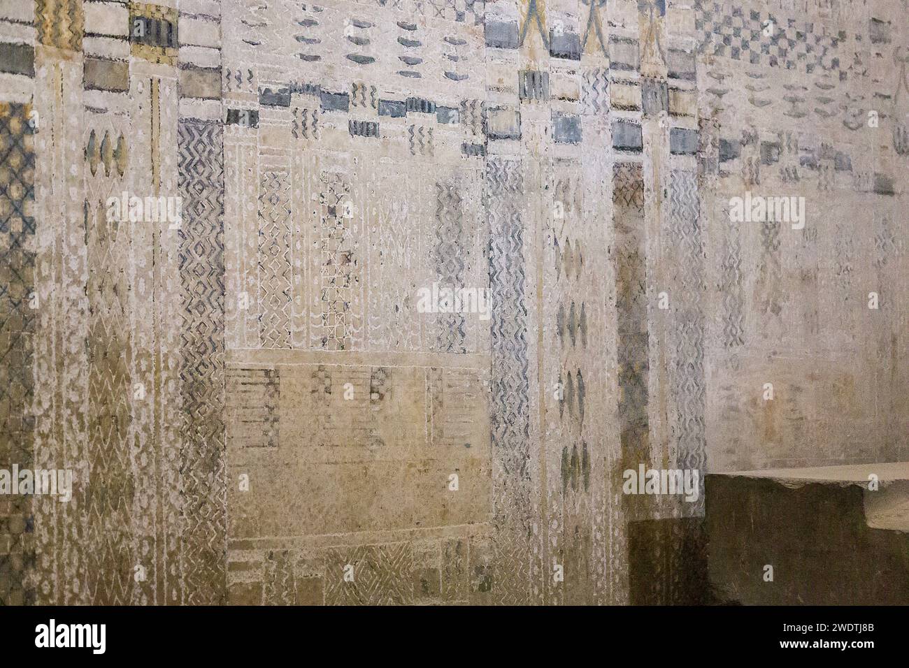 Ägypten, Sakkara, Unas-Pyramide, Nachahmung einer Palastfassade, auf ägyptischem Alabaster. Stockfoto