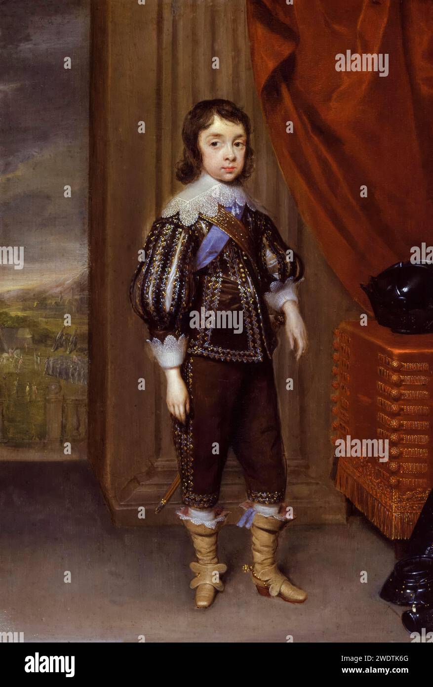 Karl II. Von England (1630–1685) als Junge, Porträtgemälde in Öl auf Tafel von Cornelius Johnson (Cornelis Janssens van Ceulen), 1639 Stockfoto