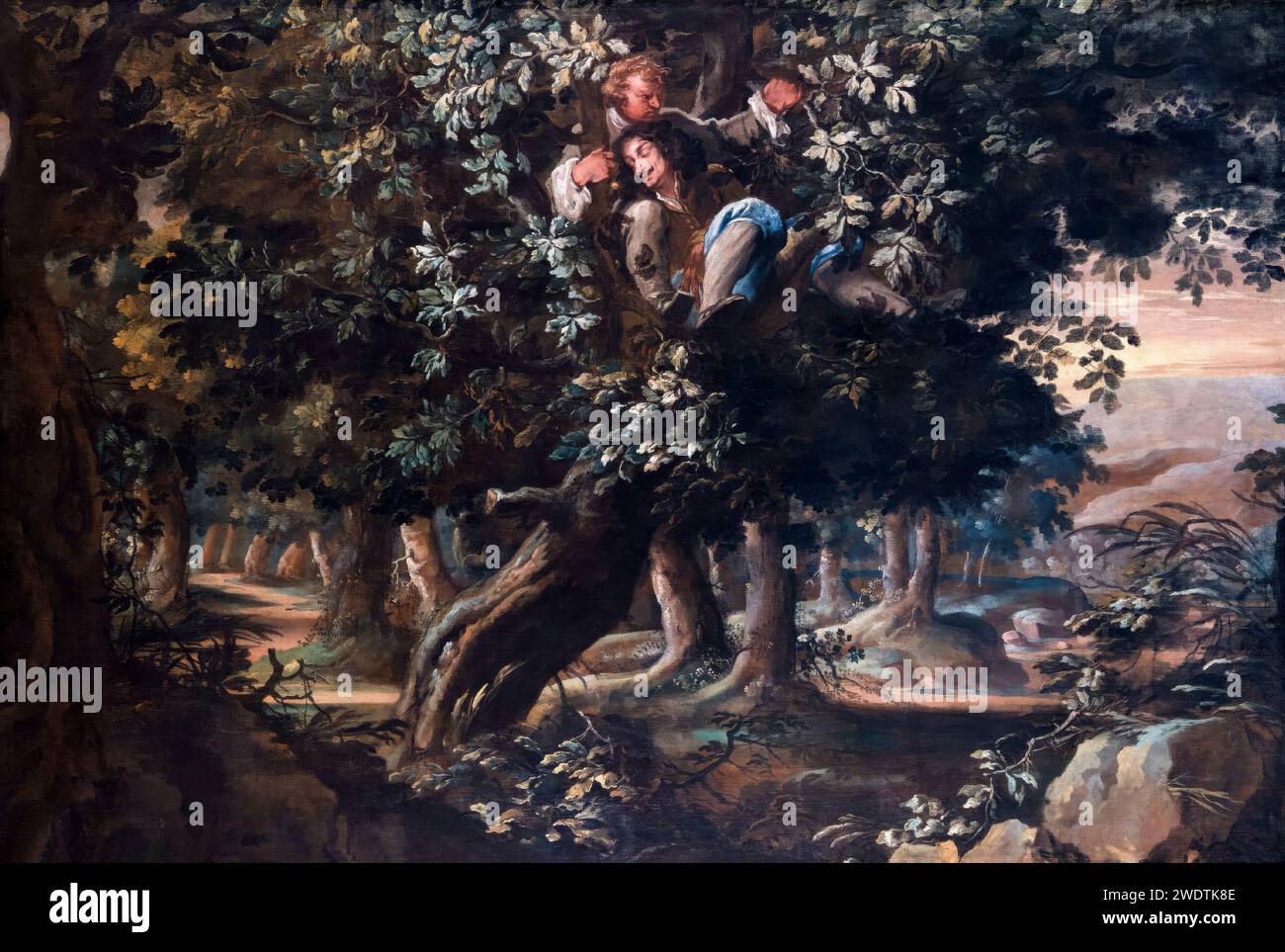 Karl II. (1630–1685) und Colonel William Carlos versteckten sich in der Royal Oak, Gemälde in Öl auf Leinwand von Isaac Fuller, 1660-1669 Stockfoto
