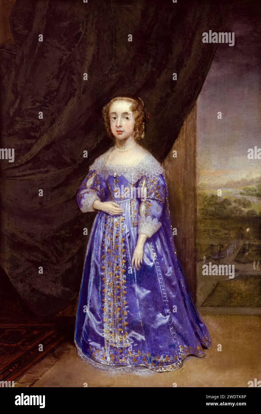 Mary, Prinzessin Royal und Prinzessin von Orange (Mary Henrietta Stuart, 1631–1660), als junges Mädchen, Porträtmalerei in Öl auf Tafel von Cornelius Johnson (Cornelis Janssens van Ceulen), 1639 Stockfoto