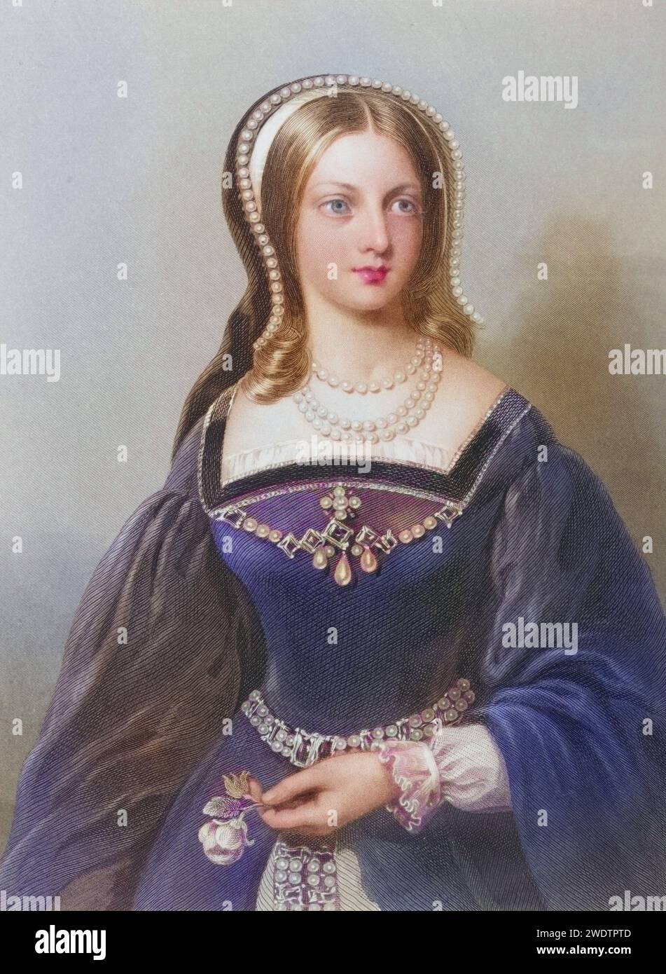 Lady Jane Grey, auch bekannt als Lady Jane Dudley, 1537-1554. Titularkönigin von England für neun Tage im Jahr 1553. Hingerichtet von Mary Tudor, Historisch, digital restaurierte Reproduktion von einer Vorlage aus dem 19. Jahrhundert, Datum nicht angegeben Stockfoto
