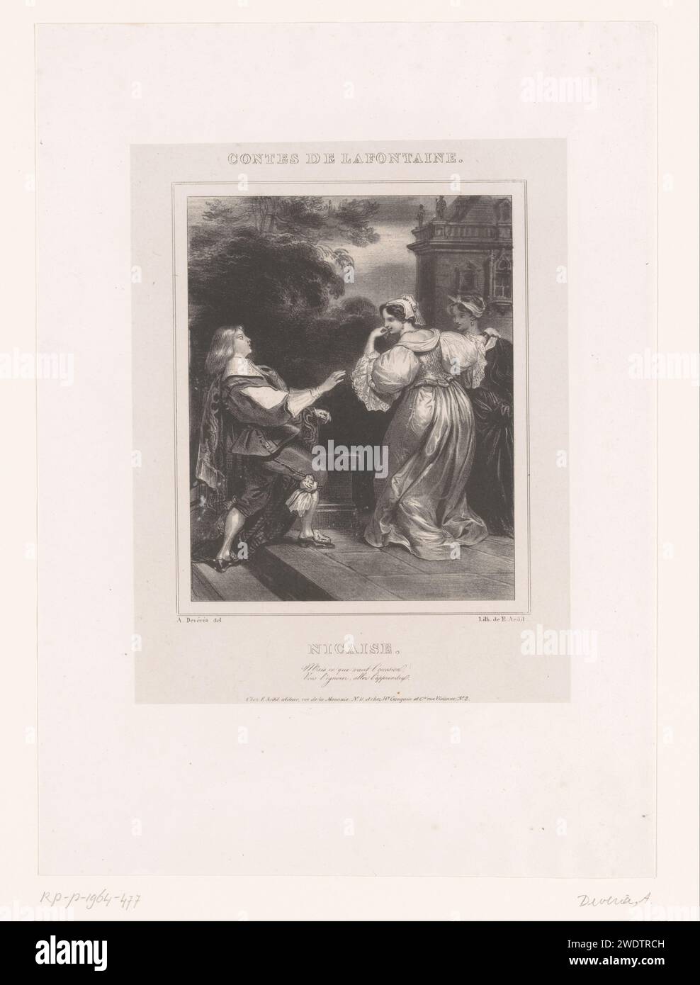 Der junge Mann wird von seinem Geliebten, Achille Devéria, 1823 gedruckt Paris Papier abgelehnt. Liebhabertreffen. Da der Vorschlag abgelehnt wurde, wurde er abgelehnt. Verfolgung einer Frau, die herumläuft Stockfoto