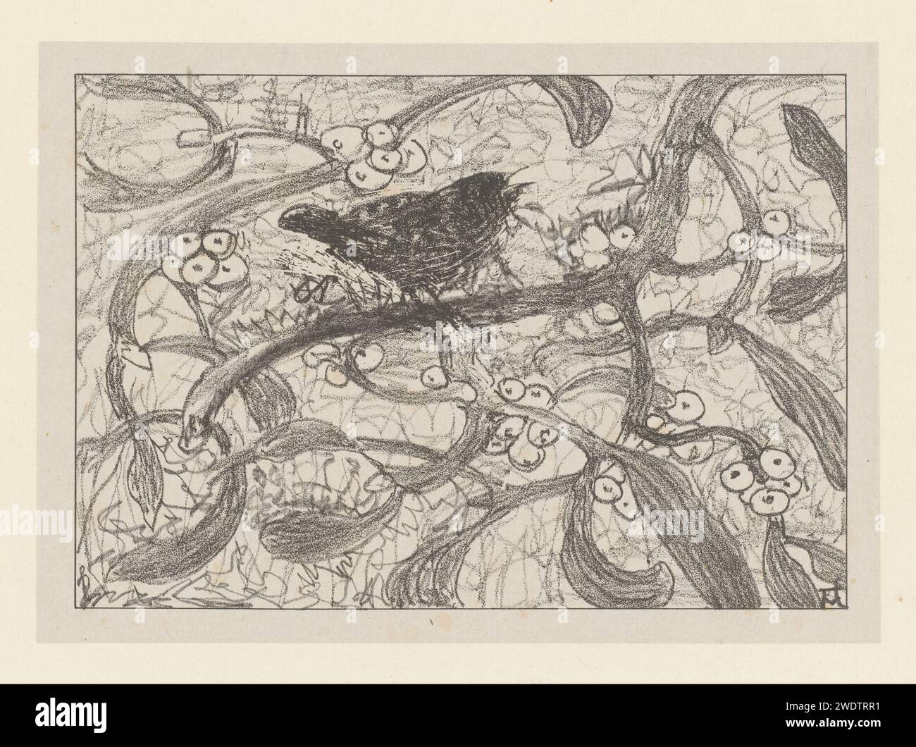 Winter Conline in Maretak, Theo van Hoytema, 1878 - 1917 Druckpapier. Lied-Birds: wren. Pflanzen und Kräuter: Mistel Stockfoto
