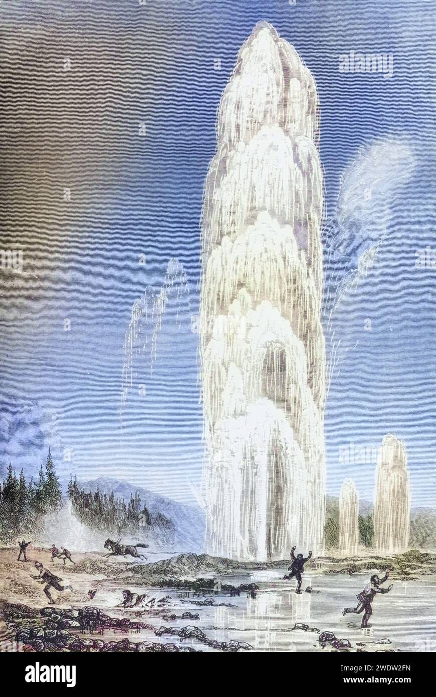 Ausbruch des Giantess Geysir im Yellowstone Nationalpark in den 1870er Jahren. Aus American Pictures gezeichnet mit Pen and Pencil von Rev Samuel Manning um 1880, Vereinigte Staaten, Amerika, Historisch, digital restaurierte Reproduktion von einer Vorlage aus dem 19. Jahrhundert, Datum nicht angegeben Stockfoto