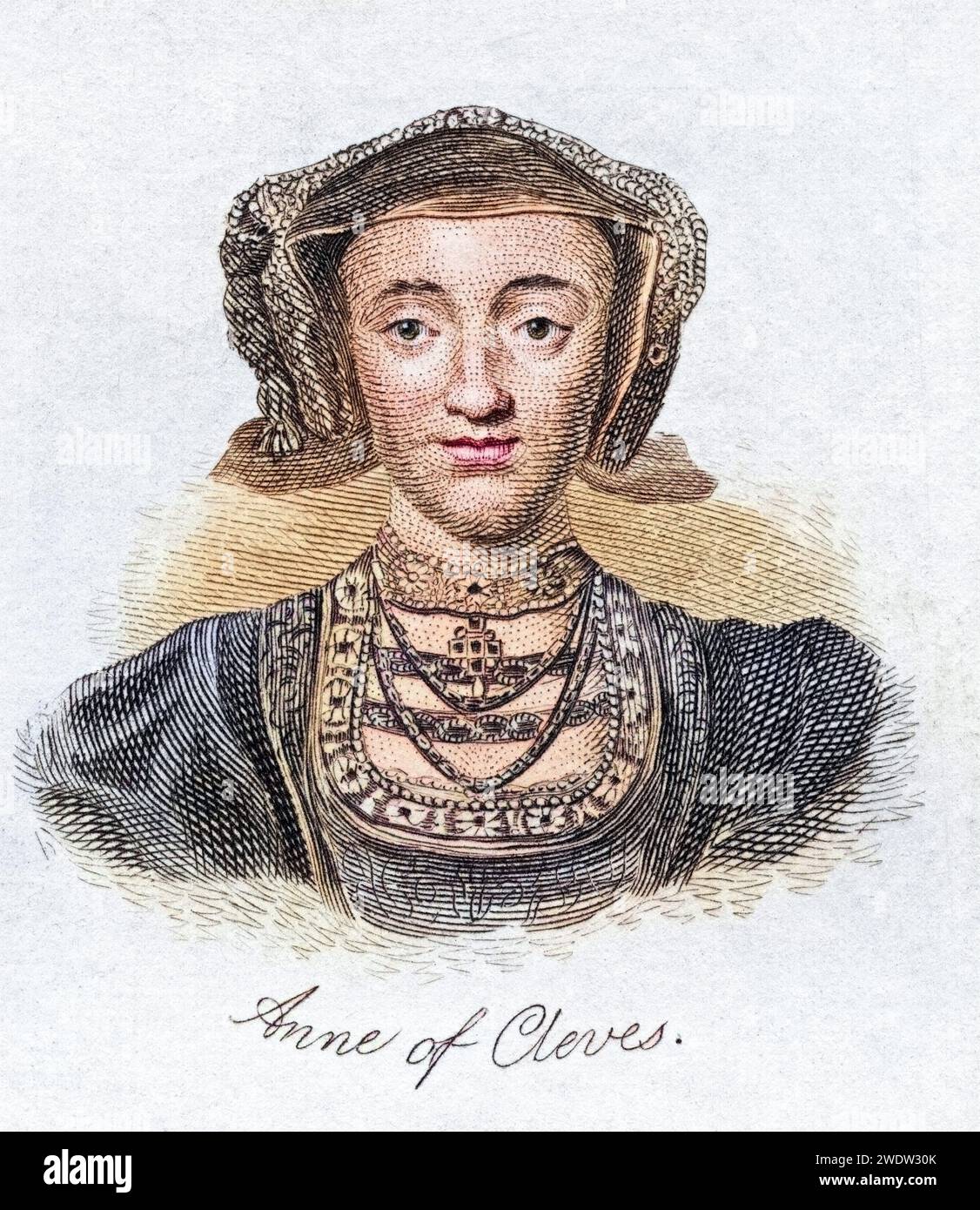 Anne von Kleve, 1515–1557, Königingemahlin von England Vierte Ehefrau von Heinrich VIII Aus dem Buch Crabbs Historical Dictionary, veröffentlicht 1825, Historisch, digital restaurierte Reproduktion von einer Vorlage aus dem 19. Jahrhundert, Datum nicht angegeben Stockfoto