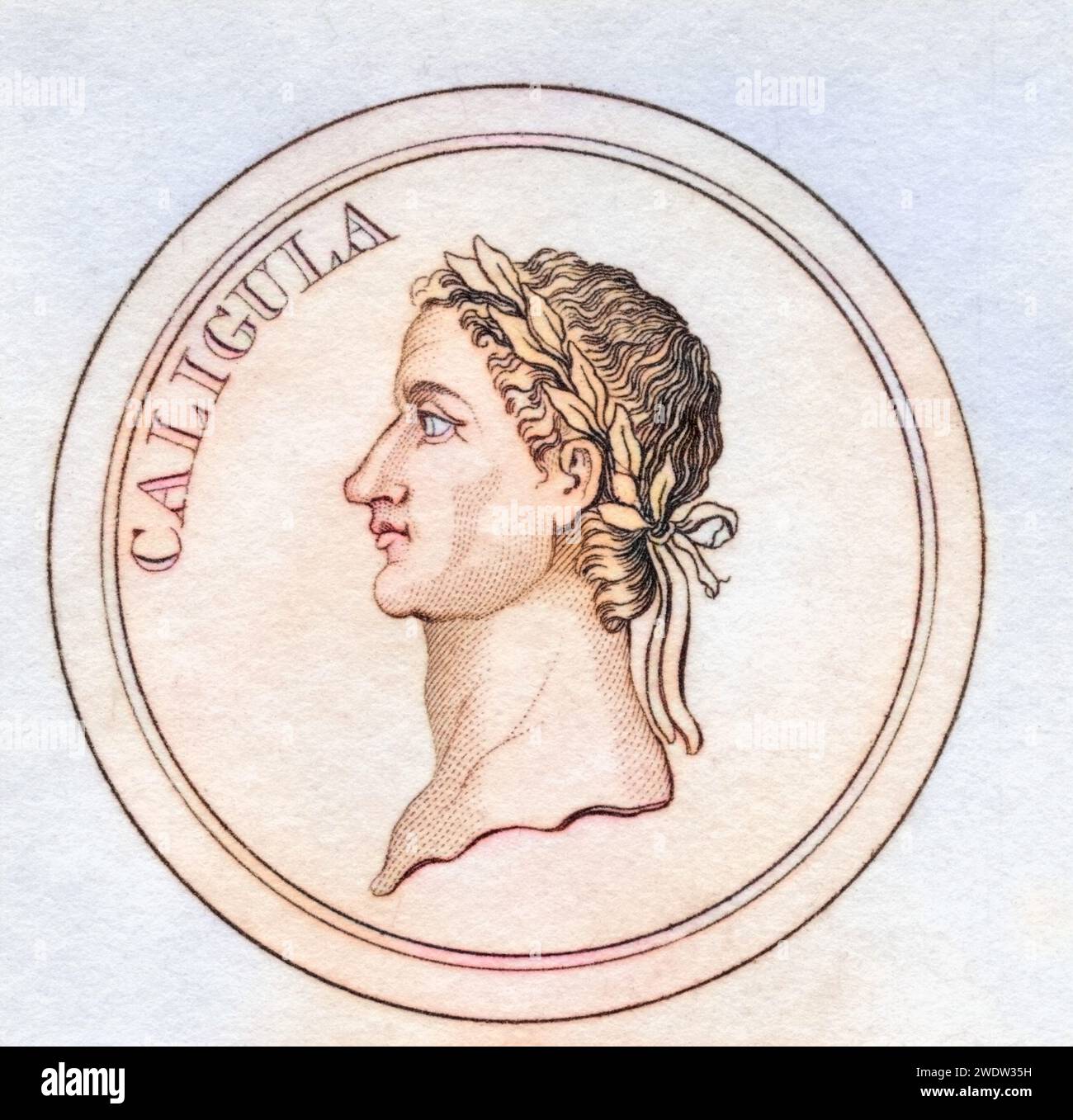 Caligula Gaius Julius Caesar Augustus Germanicus 12 - 41 n. Chr. Römischer Kaiser aus dem Buch Crabbs Historical Dictionary, veröffentlicht 1825, historisch, digital restaurierte Reproduktion von einer Vorlage aus dem 19. Jahrhundert, Datum nicht angegeben Stockfoto