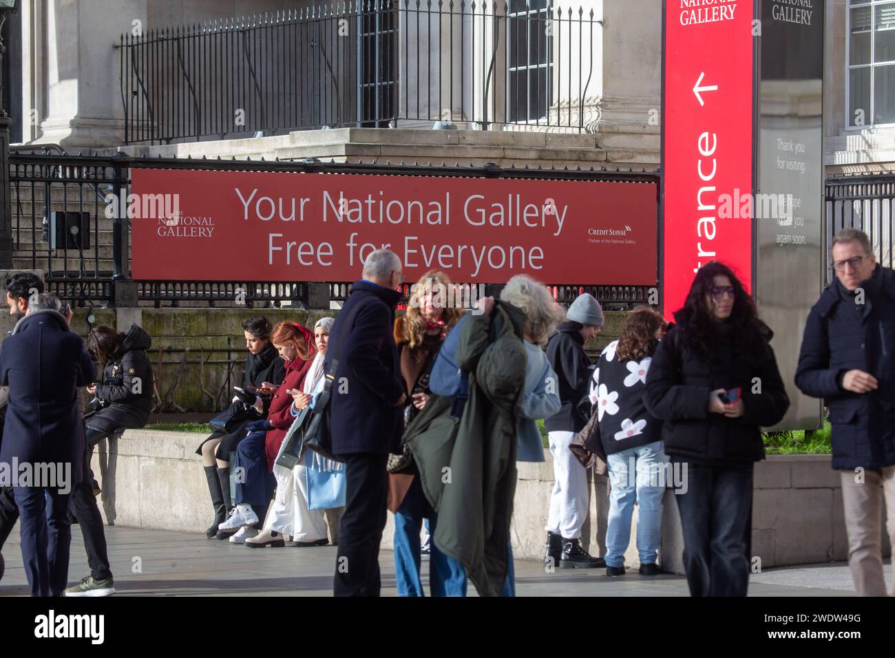 London, England, Großbritannien. Januar 2024. National Gallery am Londoner Trafalgar Square. (Kreditbild: © Tayfun Salci/ZUMA Press Wire) NUR REDAKTIONELLE VERWENDUNG! Nicht für kommerzielle ZWECKE! Quelle: ZUMA Press, Inc./Alamy Live News Stockfoto