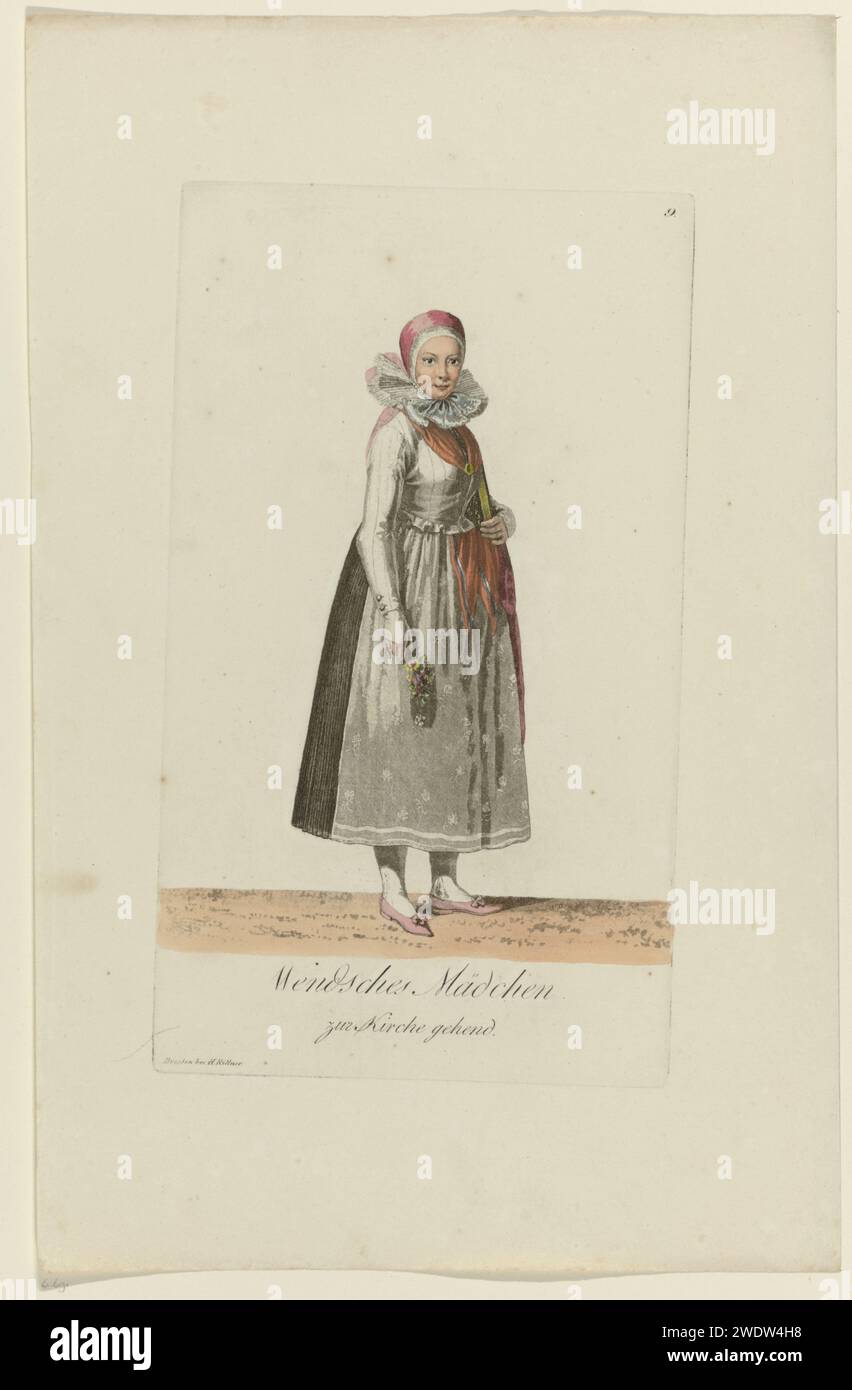 Wendisch Meisje in Kostuum, Samuel Gränicher, 1803 - 1808 Druck Dresdener Papier Radierung Volkstracht, regionale Tracht. Jugendliche, junge Frau, Mädchen Sachsen Stockfoto