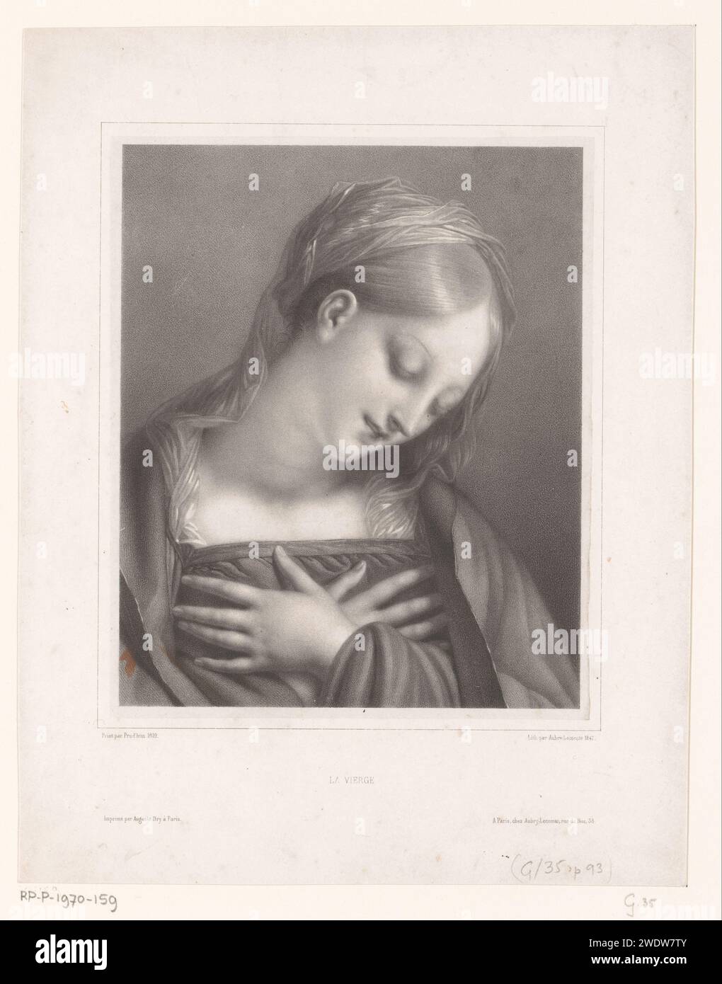 Maria, Hyacinthe Louis Victor Jean Baptiste Aubry-Lecomte, nach Pierre Prud'hon, 1847 Druck Paris Papier. Maria (ohne das Christuskind) Stockfoto