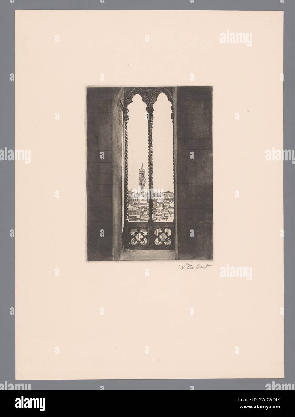 Blick auf Florenz mit dem Palazzo Vecchio, möglicherweise von Orsanmichele, Guglielmo Taubert, 1886 - 1927 Druck Florenz Papier ätzend Stadt-Ansicht im Allgemeinen; 'Veduta' Palazzo Vecchio. Orsanmichele. Florenz Stockfoto