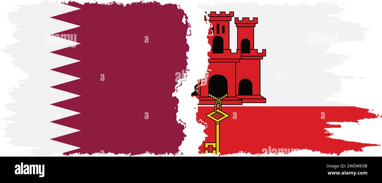 Gibraltar und Katar Grunge Flaggen Verbindung, Vektor Stock Vektor