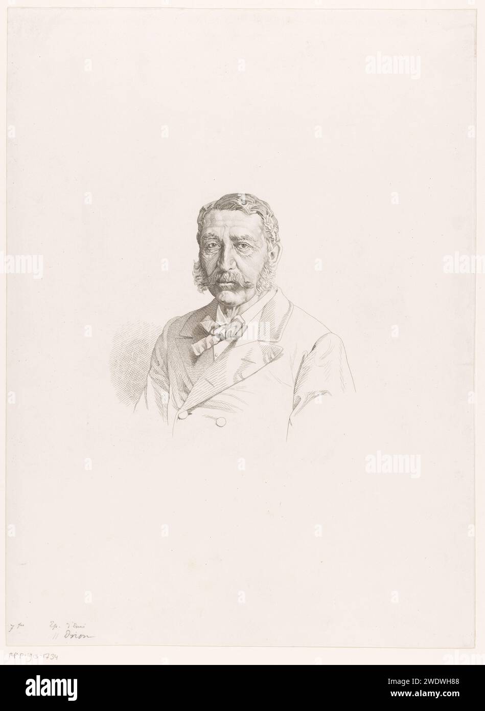 Porträt eines Mannes, möglicherweise Drion, Jean-Baptiste Meunier (zugeschrieben), 1831–1900 Druckpapier, das historische Personen graviert. Erwachsener Mann Stockfoto